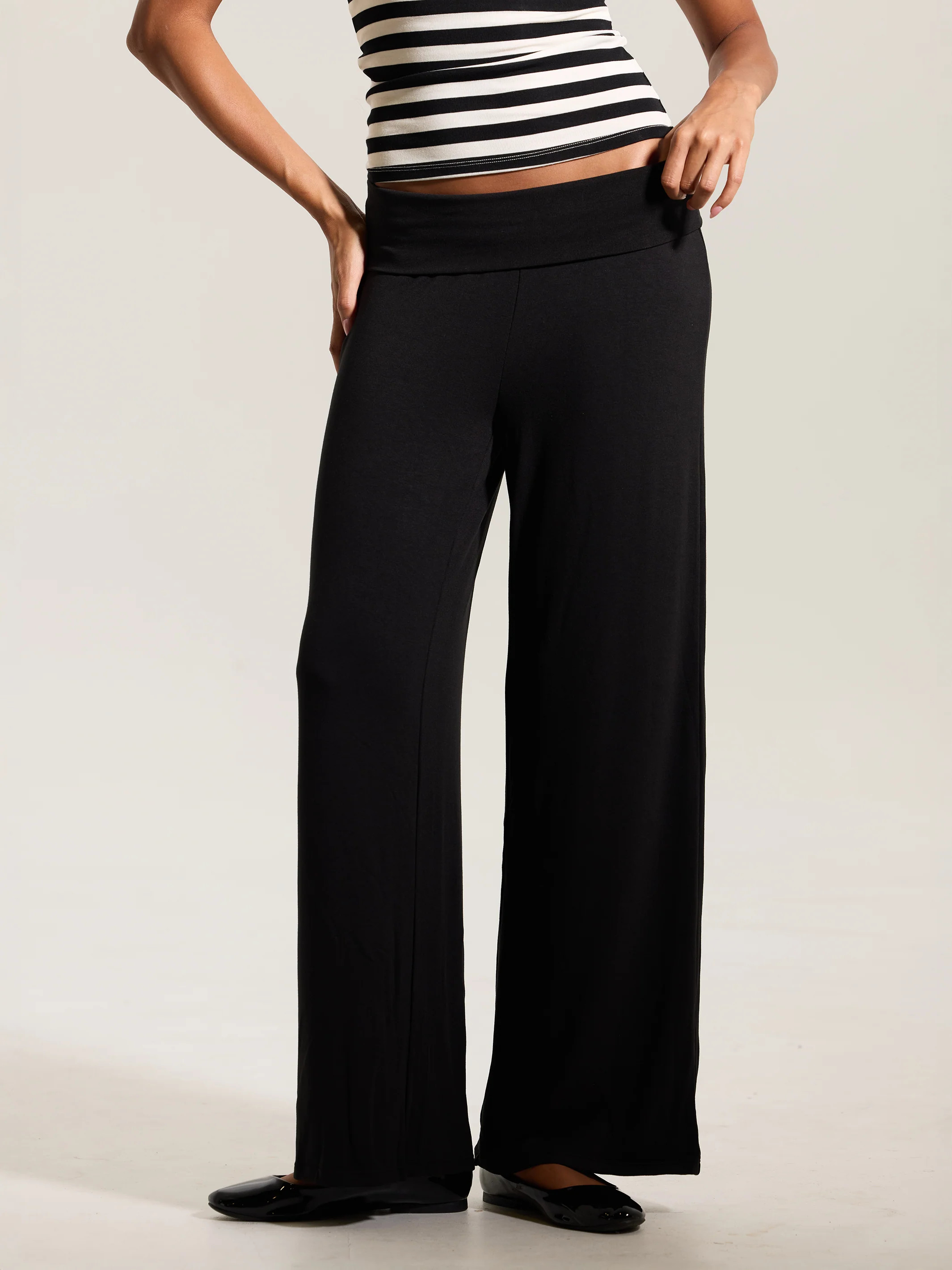 Fold Over Wide Leg Pants | Klassy