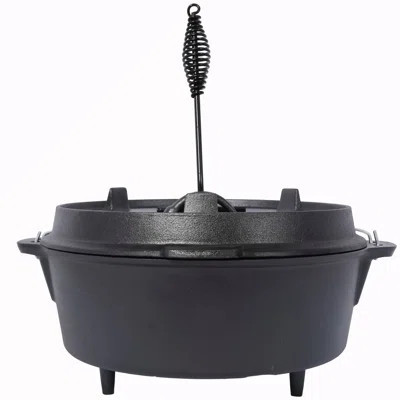 Pre-Seasoned Cast Iron Dutch Oven With Skillet Lid, Outdoor Camping Deep Pot For Camping Fireplace Cooking BBQ Baking Campfire, Leg Base, 12 Quart | Wayfair North America