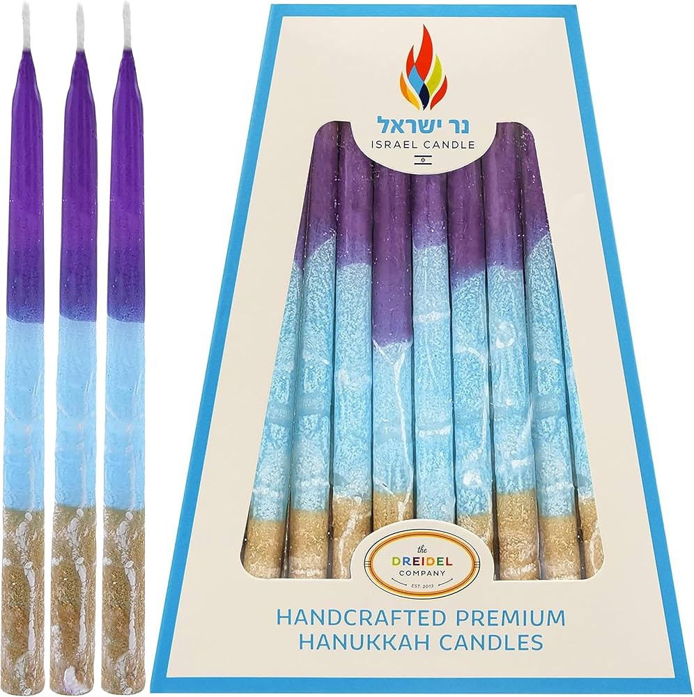 Dripless Chanukah Candles 45 Hanukkah Candles Decorative Purple, with Blue & Green Frosted Stripe... | Amazon (US)