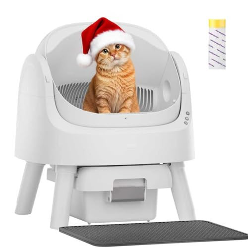 PetPivot Self Cleaning Litter Box, Open Top Automatic Litter Box for Multiple Cats, Multiple Layer Safety Protection, Liners and Mat Included, White | Amazon (US)