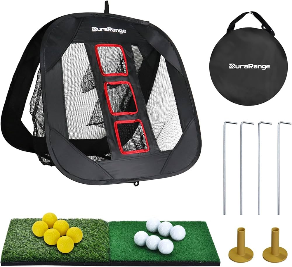 DURARANGE Pop-up Golf Chipping Net with Dual Turf Hitting Mat, 6 Driving Range Golf Balls, 6 Prac... | Amazon (US)