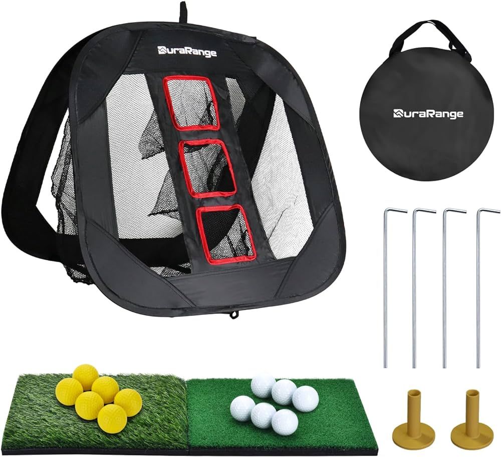 DURARANGE Pop-up Golf Chipping Net Set - Foldable Training Kit with 2 Hitting Mats, 6 Practice Ba... | Amazon (US)