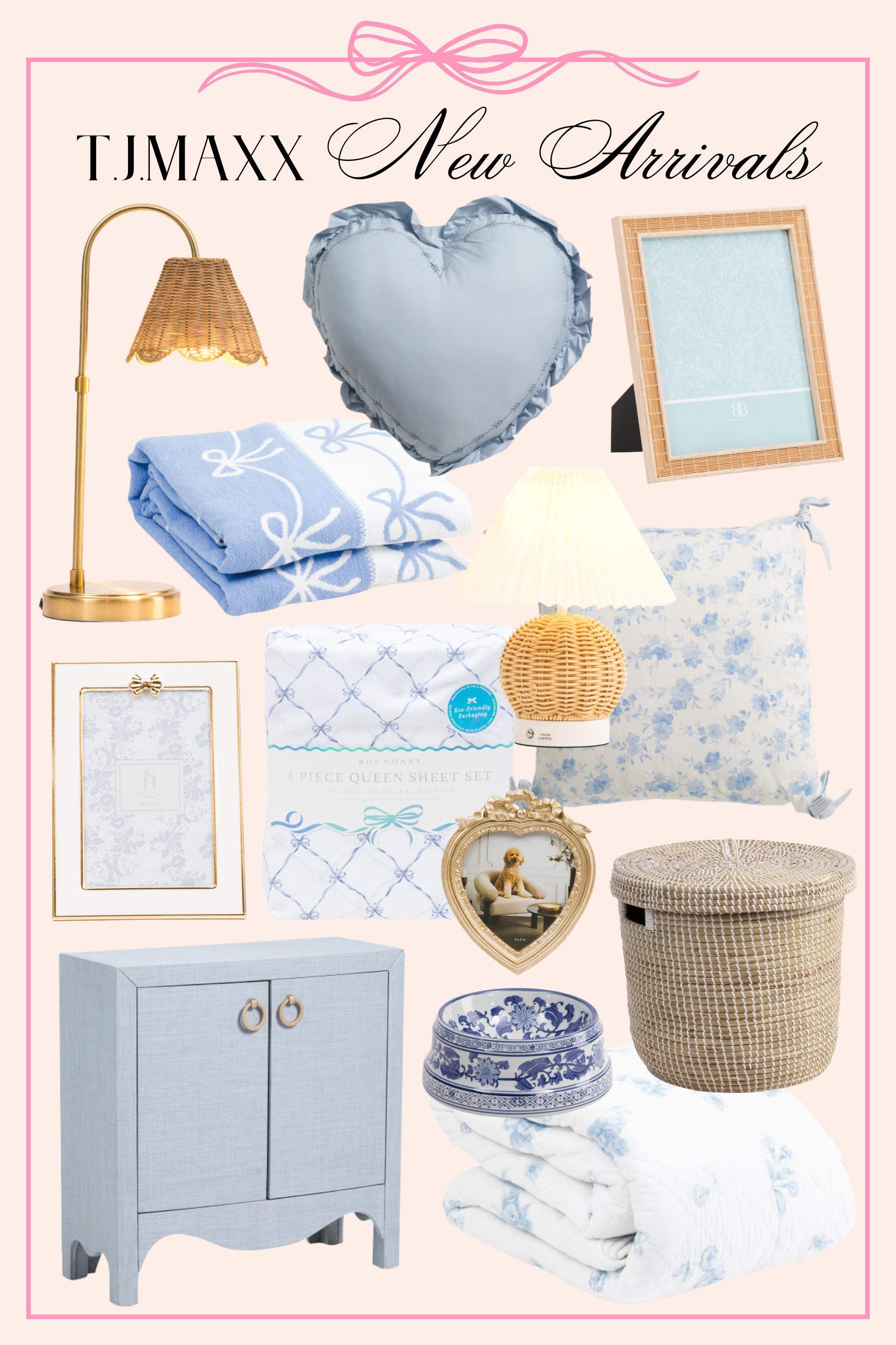 So many blue Grandmillennial home finds at T.J.Maxx! The bow sheets and blanket are definitely on my wish list. 

 #LTKHome #LTKFindsUnder50 #LTKFindsUnder100