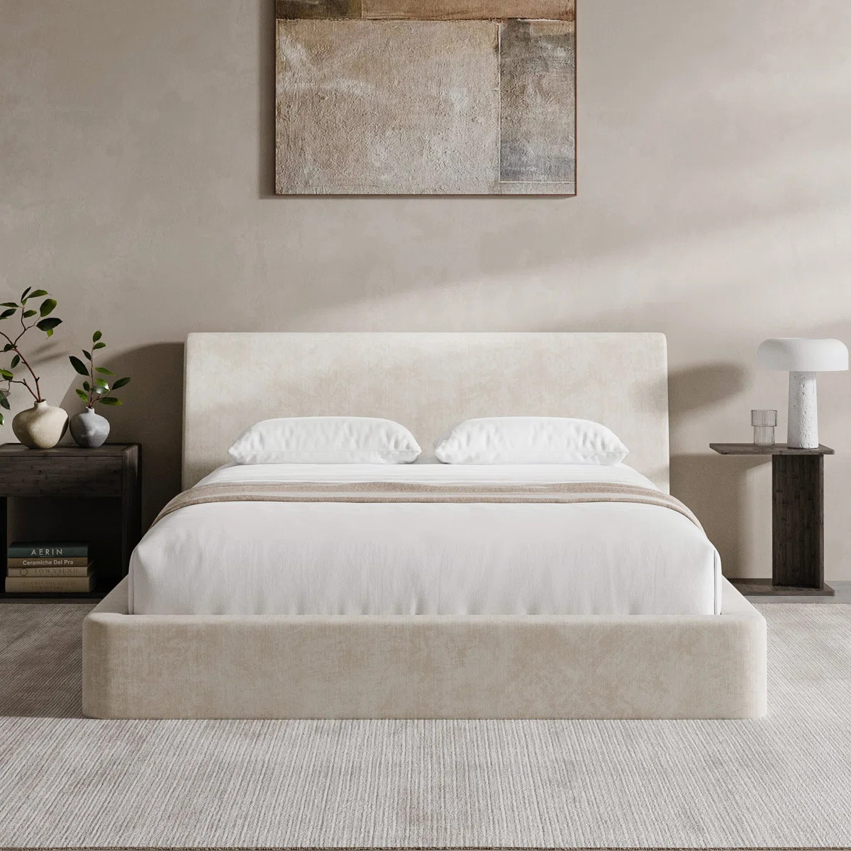 Airframe Queen Bed Frame With Ergonomic Angled Foam Cushioned Headboard, Minimalist Design Platfo... | Wayfair North America