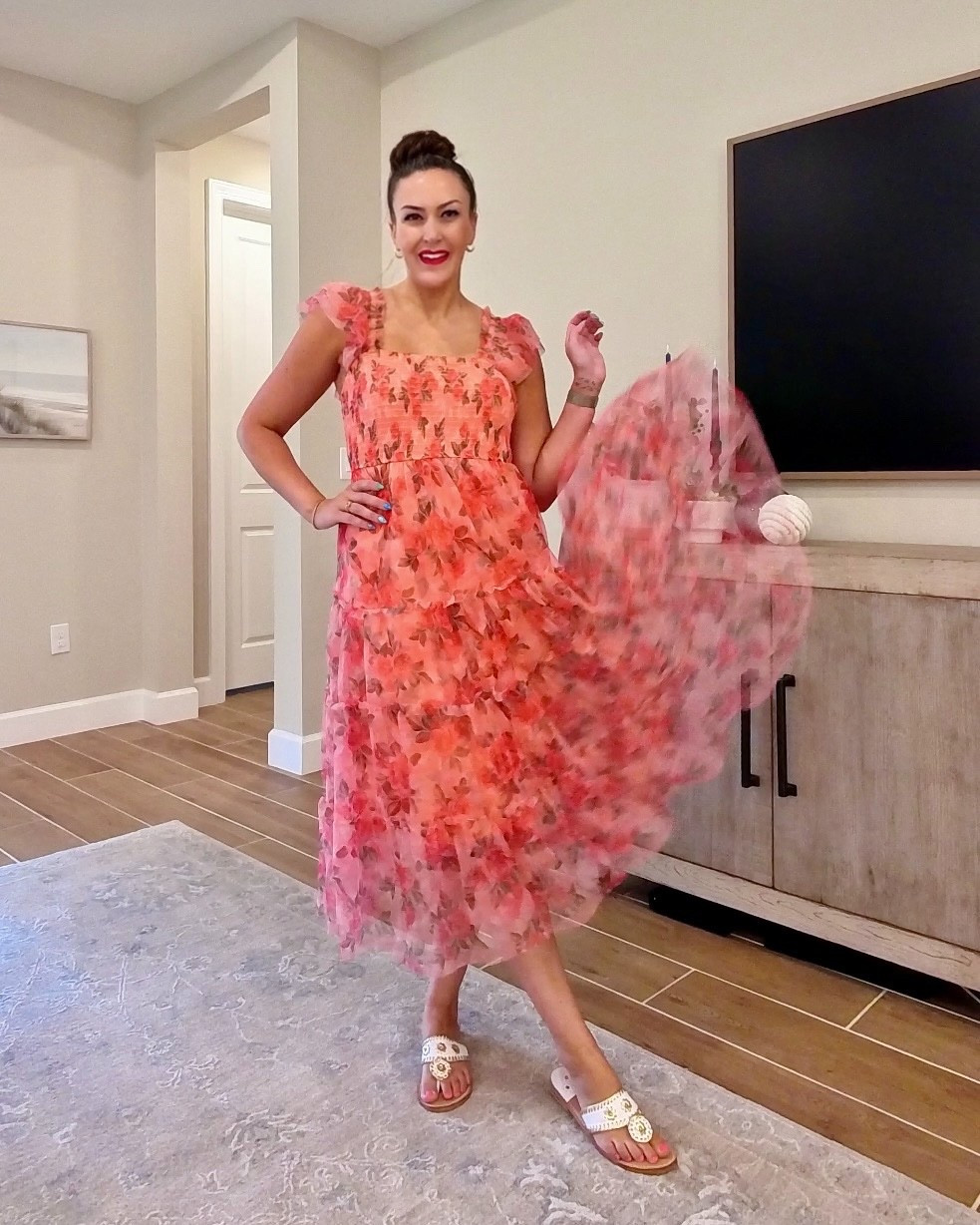 girly… have you ever put on a dress and immediately felt prettier, lighter, and just a little bit magical? 😍✨ because that’s exactly what this one does.

the tiered ruffles move with you in the best way, and the square neckline + flutter sleeves make it so flattering for a pear-shape — it gives you structure on top while letting your hips and booty breathe. the fabric feels airy but not flimsy, and the print is one of those year-round florals you’ll wear to brunch, vacations, spring events, and honestly just around the house when you want to feel cute 🫶💃🏻

you buy clothes to fit your body, not the other way around — and this one gets that.

I’m 5’6” wearing size small (TTS) in the dress, size 8 (TTS) in the sandals.

which color would you grab if they made more? 👇✨

#LTKSeasonal #LTKootd #LTKdayinmylife