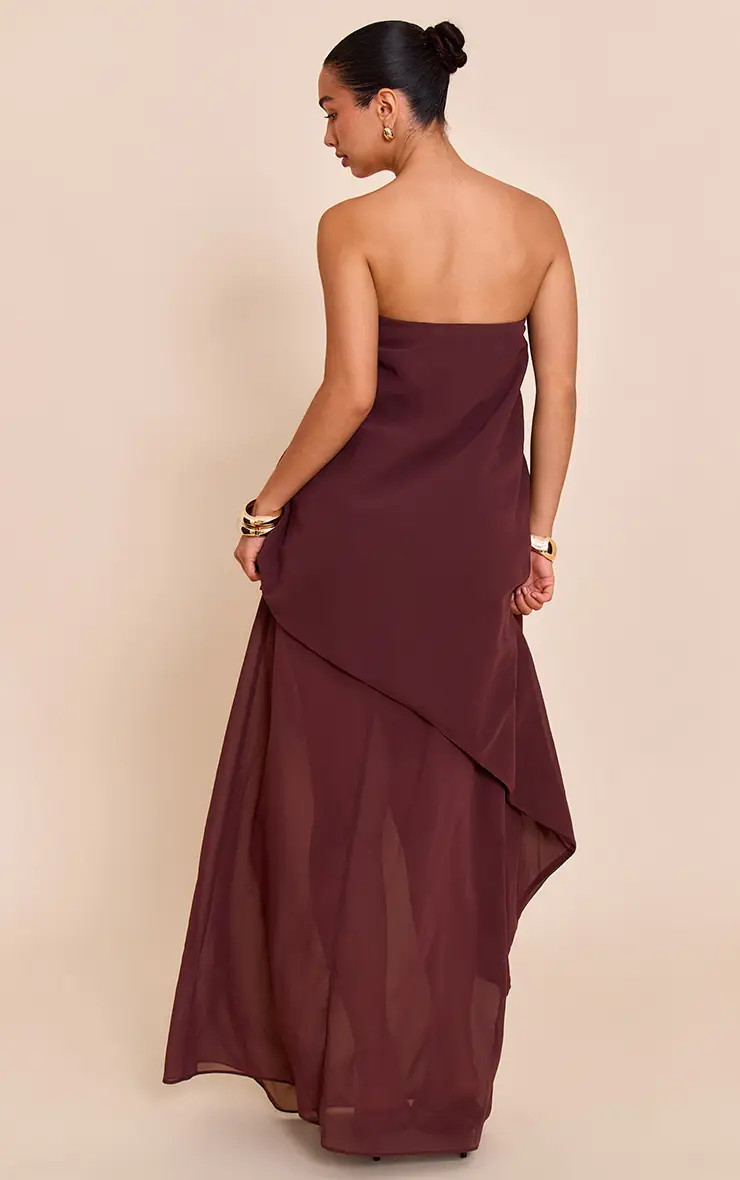 Chocolate Chiffon Bandeau Overlay Maxi Dress | PrettyLittleThing UK