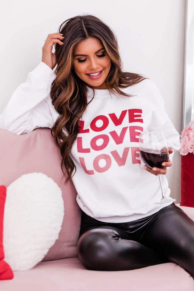 Love Ombre Wave Graphic White Sweatshirt | Pink Lily