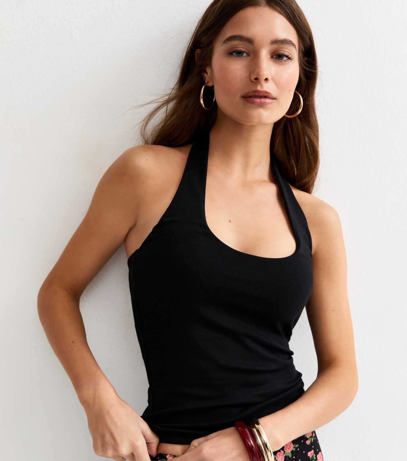 Black Ribbed Halter Neck Vest Top | New Look | New Look (UK)