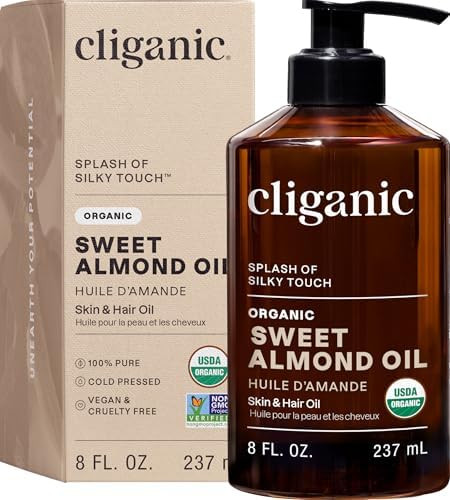 Cliganic Organic Sweet Almond Oil, 100% Pure (8oz) - for Skin & Hair, Nourishing Carrier Oil for ... | Amazon (US)