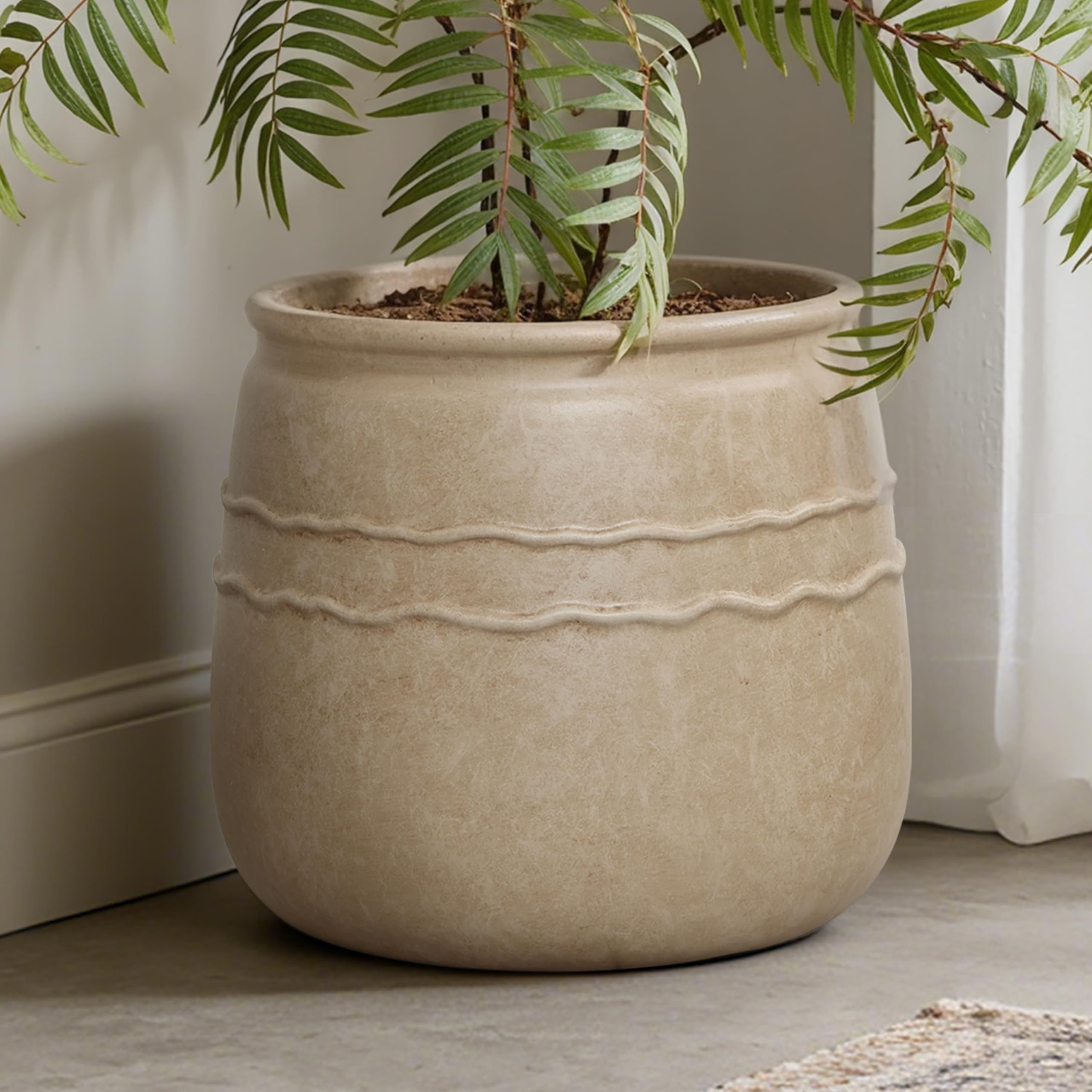 LuxenHome 14" Dia Rustic Brown Large Plant Pot with Drainage, Farmhouse Round Flower Pot Planter ... | Amazon (US)