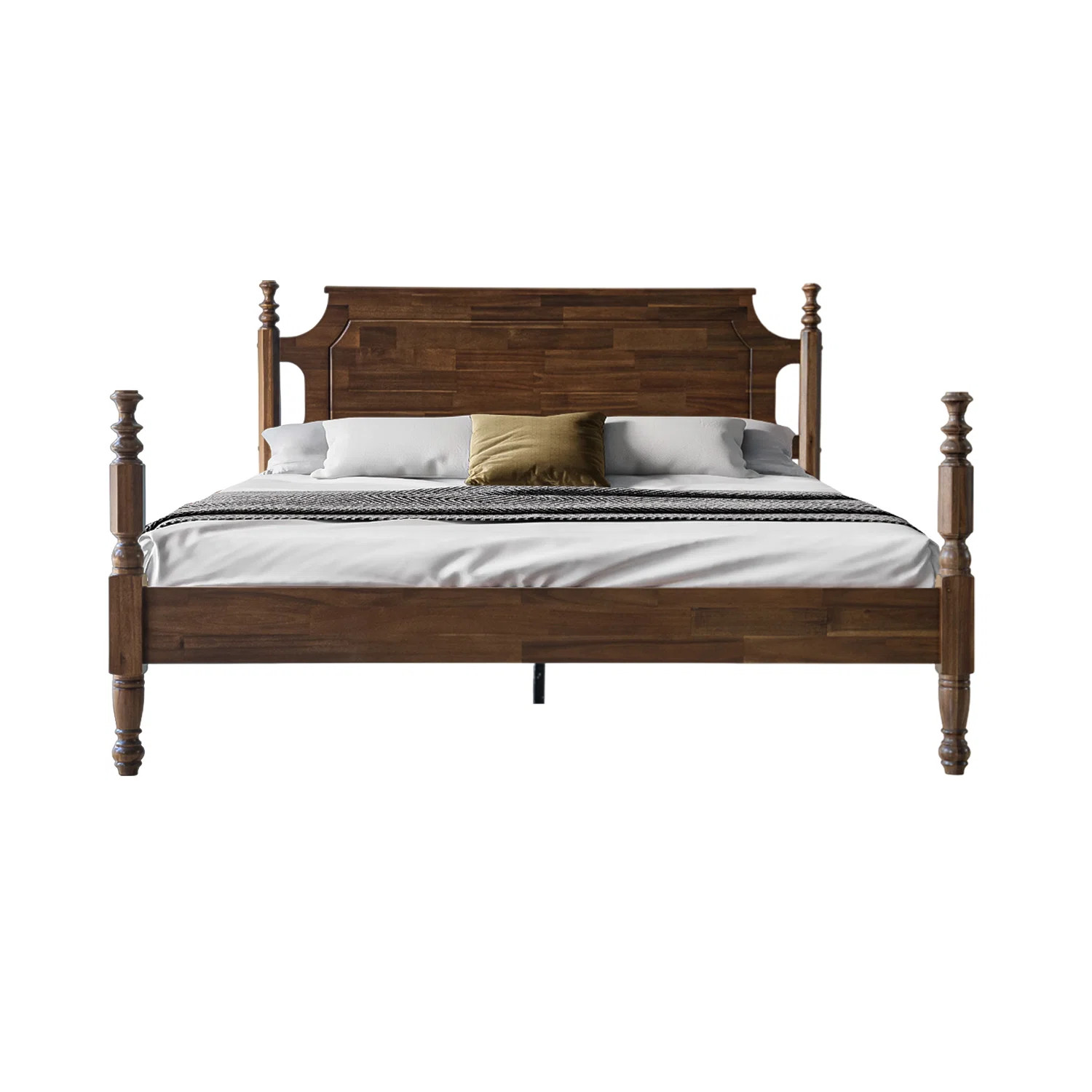 Queen Size Platform Bed Frame, Solid Wood Headboard & Footboard, Central Metal Legs with 12 Durab... | Wayfair North America
