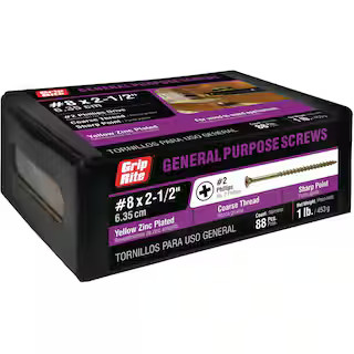 Grip-Rite #8 2-1/2 in. Phillips Bugle-Head Coarse Thread Gold Screws (1 lb./Pack) 212GS1 - The Ho... | The Home Depot