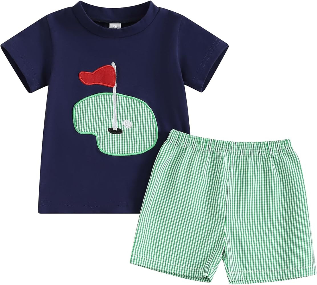 Toddler Baby Boy Golf Outfit Golf Hole T Shirts Top Plaid Shorts Set 2Pcs Golf Birthday Infant Su... | Amazon (US)