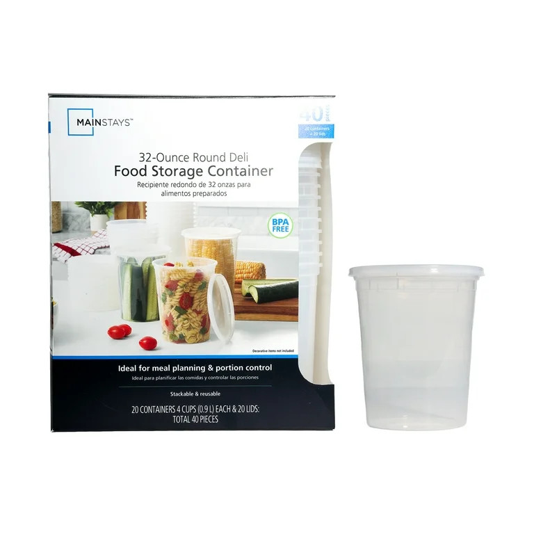 Mainstays 40 Piece 32oz Plastic Deli Container, Ideal Use for Meal Prep and Batch Cooking | Walmart (US)