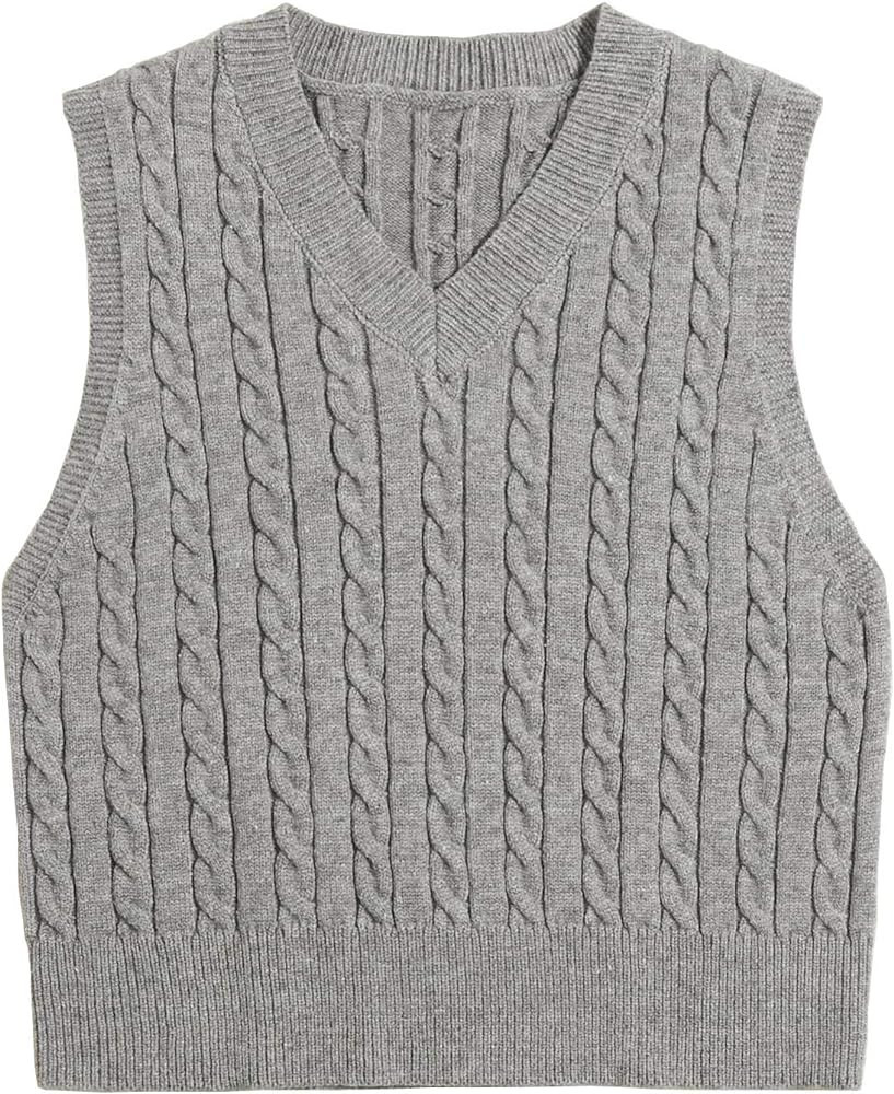 Locachy Women's Vintage Loose V Neck Sleeveless Cable Knit Preppy Style Pullover Sweater Vest | Amazon (US)