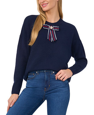 Women's Embellished Ribbon-Trim Crewneck Sweater | Macy's