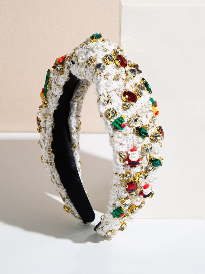 1pc Christmas Themed Gemstone Decorated White Headband | SHEIN