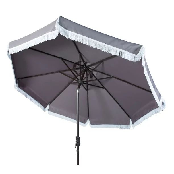 Safavieh Milan 9' Market Crank Fringe Tilt Patio Umbrella, Grey/White | Walmart (US)