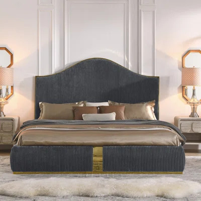 59.5" Tall Headboard Bed Frame Corduroy Upholstered Bed Frame Metal Decoration | Wayfair North America