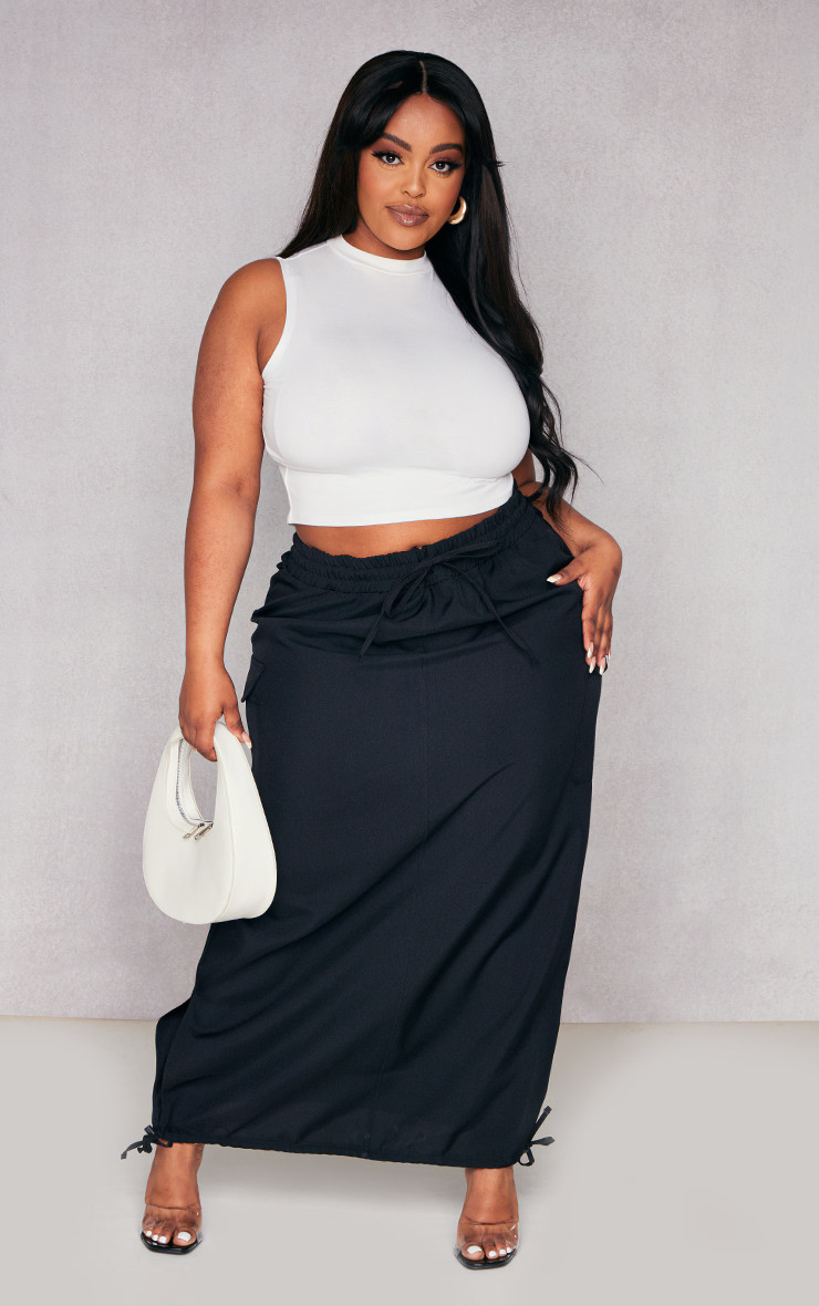 Plus Black Woven Toggle Hem Cargo Midi Skirt | PrettyLittleThing US