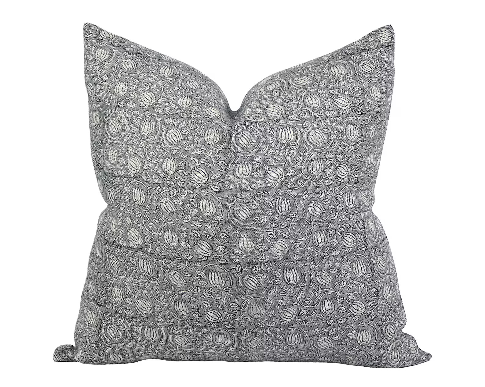 ROSELLE Designer Grey Blue Linen Pillow Cover, Block Print Pillow, Farmhouse Pillow, Neutral Pill... | Etsy (US)