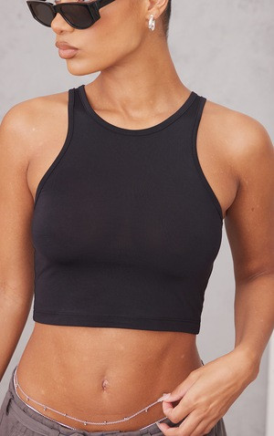 Basic Black Slinky Racer Crop Top | PrettyLittleThing UK