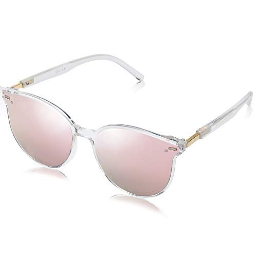 SOJOS Classic Round Sunglasses for Women Men Retro Vintage Shades Large Plastic Frame Sunnies SJ2067 with Crystal Frame/Pink Mirrored Lens | Amazon (US)
