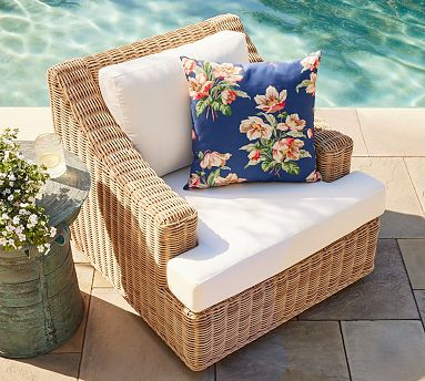 Huntington Wicker Slope Arm Swivel Outdoor Lounge Chair | Pottery Barn (US)