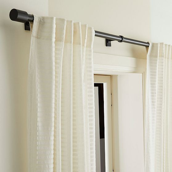 Linen/Cotton Ladder Sheer Curtain, White, 48x96 | West Elm (US)