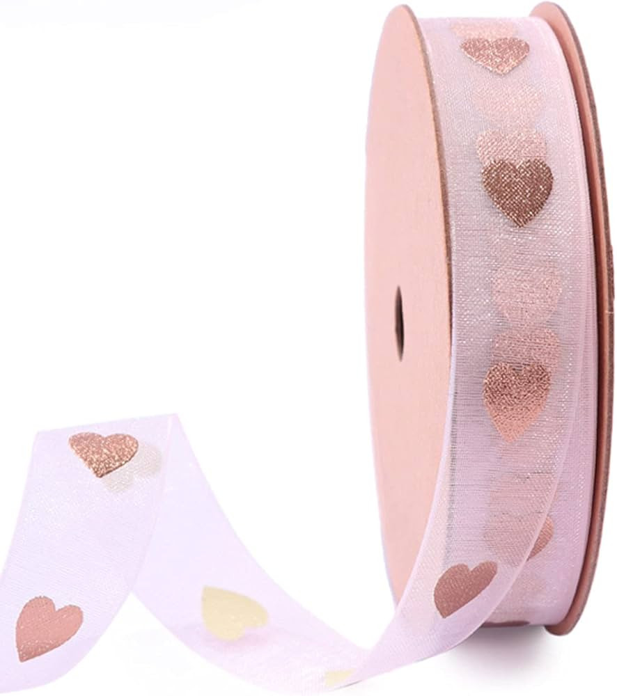 Holijolly Pink Heart Sheer Ribbon - Snow Yarn Ribbon for Mother's Day, Bridal Shower, Wedding - 5... | Amazon (US)