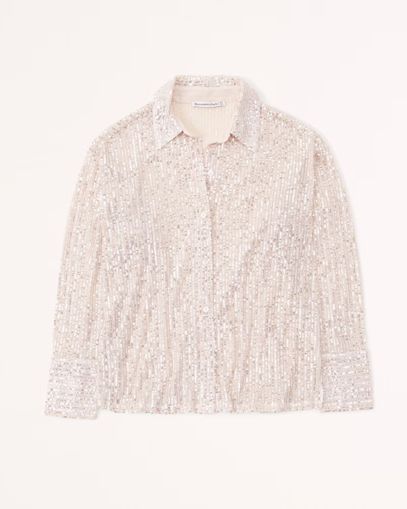 Women's Long-Sleeve Sparkle Button-Up Top | Women's Tops | Abercrombie.com | Abercrombie & Fitch (US)