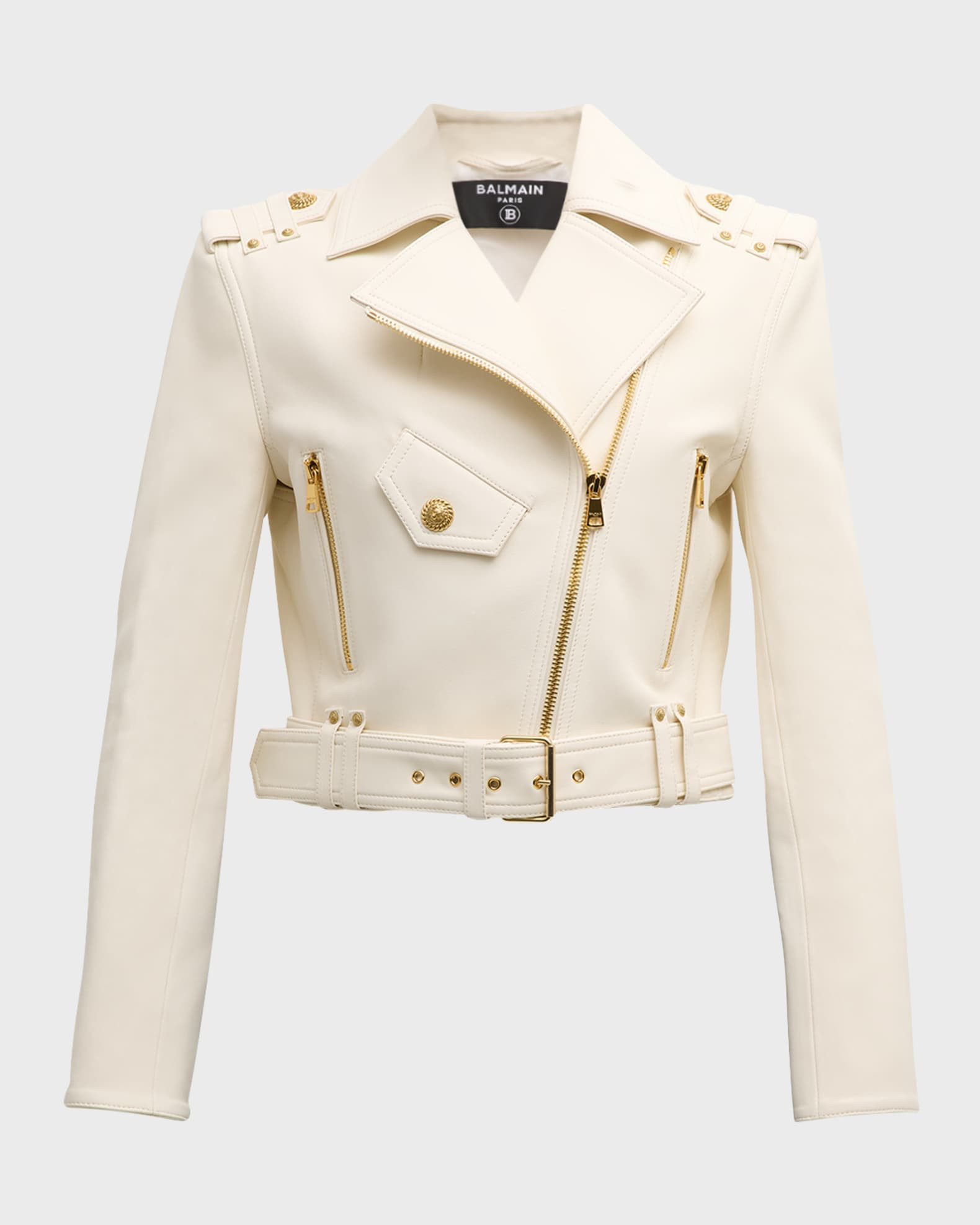 Cropped Leather Moto Jacket with Belt | Neiman Marcus