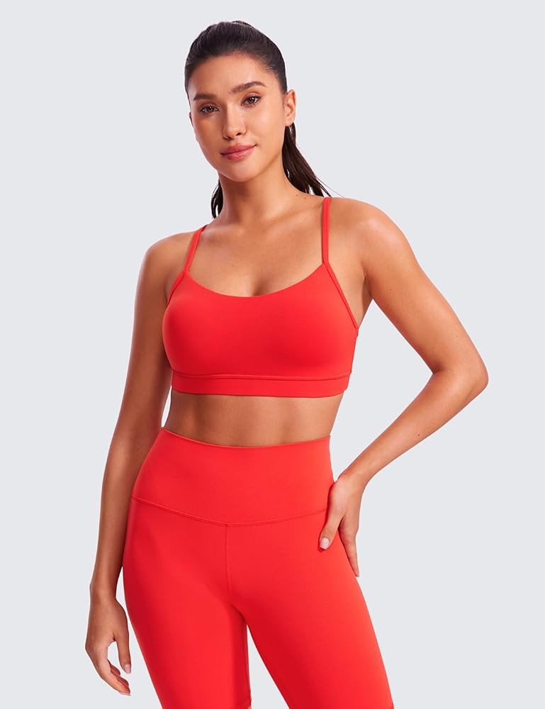 CRZ YOGA Butterluxe Womens Y Back Sports Bra - Padded Racerback Low Impact Spaghetti Thin Strap W... | Amazon (US)