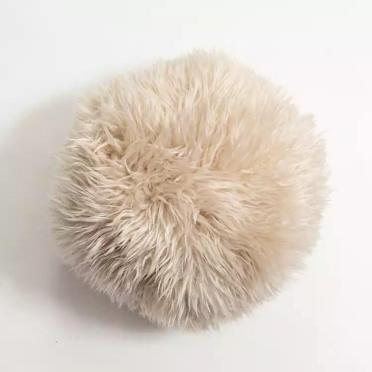 Beige Faux Fur Sphere Pillow | Kirkland's Home