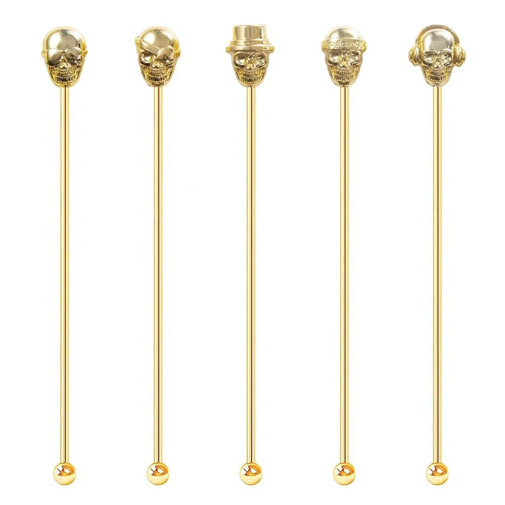 Skull Shape Swizzle Sticks, Reusable Stainless Steel Coffee Beverage Stirrers Cocktail, 5-Pack Dr... | Amazon (US)