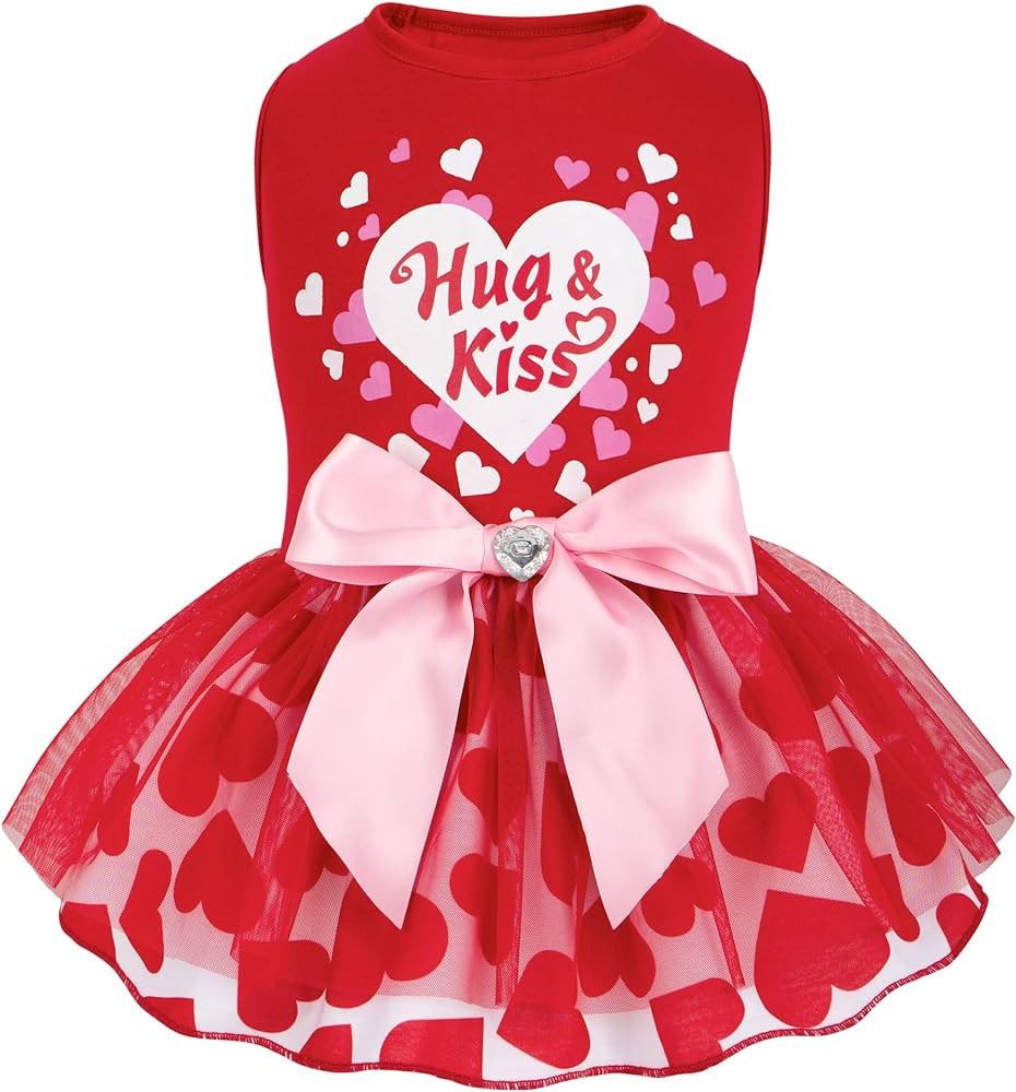 cyeollo Valentine's Day Dog Dress Holiday Dog Clothes Heart Print Tulle Doggie Dresses for Small ... | Amazon (US)