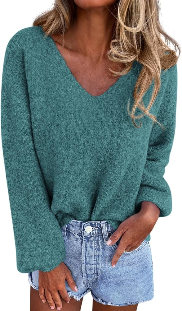 KIRUNDO Oversized Fall Sweaters for Women V Neck Cozy Trendy Lightweight Long Sleeve Knit Pullove... | Amazon (US)