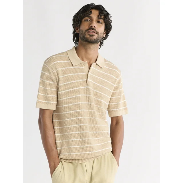 Free Assembly Men's Textured Polo Sweater with Short Sleeves, Sizes S-3XL | Walmart (US)