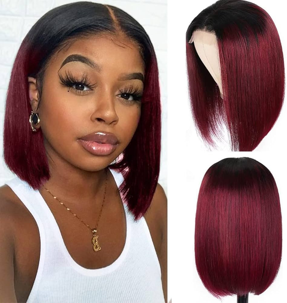 Kislemon 1b99J HD Lace Front Wigs for Black Women 13x4 Deep Part Grade 10A Burgundy Straight Bob ... | Amazon (US)