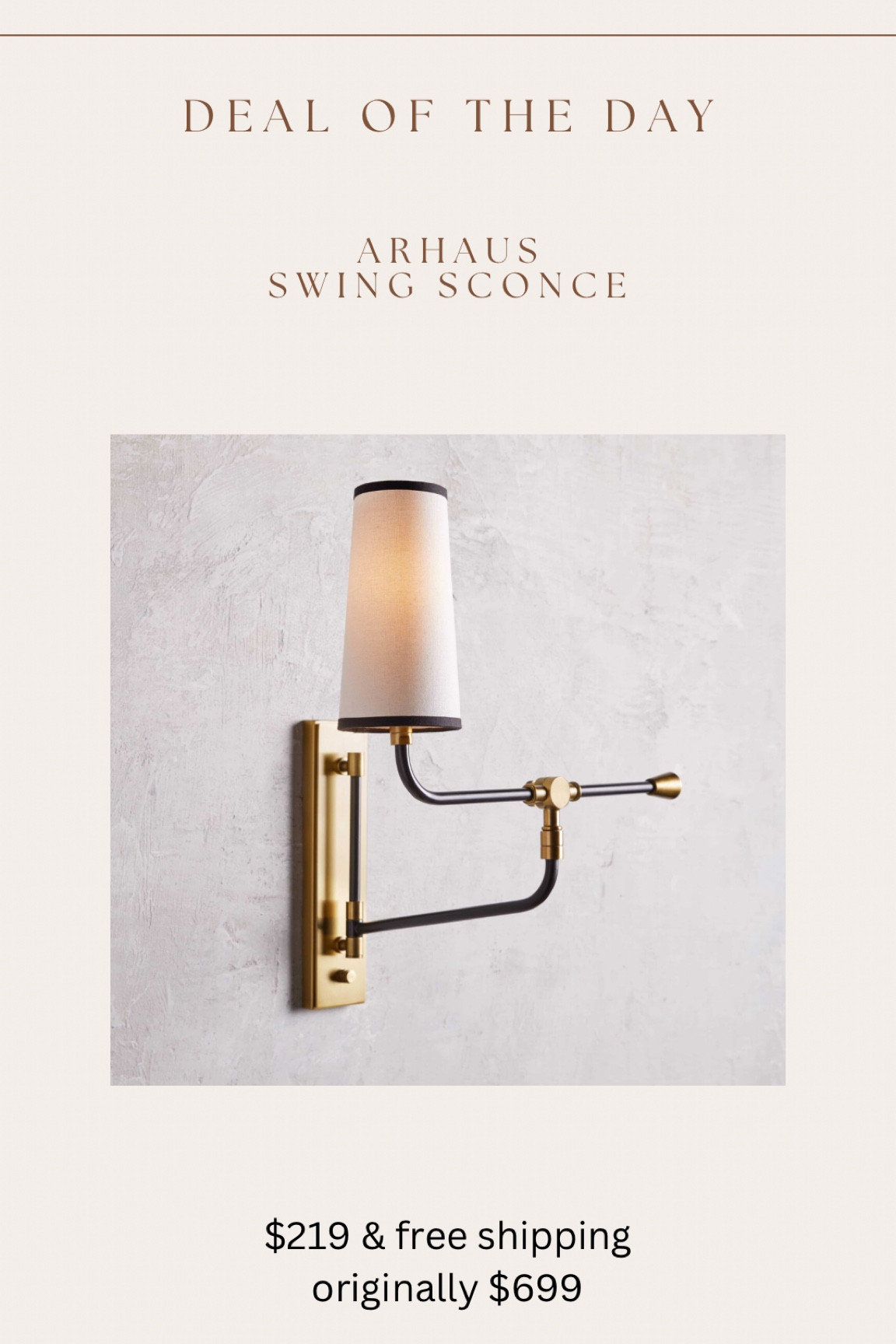 Arhaus swing sconce $480 off & free shipping right now! These would be great next to bed, entryway table, fireplace, etc 