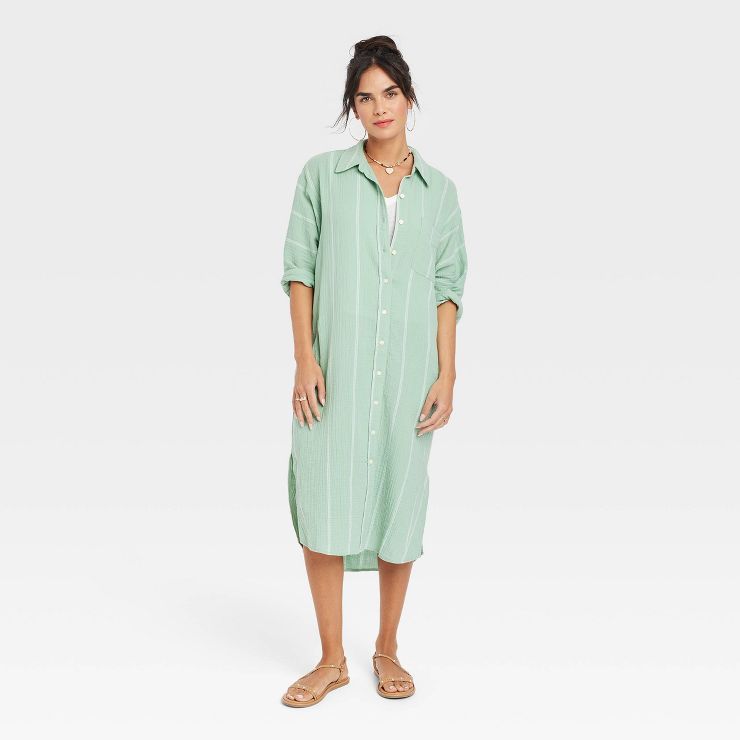 Women's 3/4 Sleeve Linen Shirtdress - Universal Thread | Target