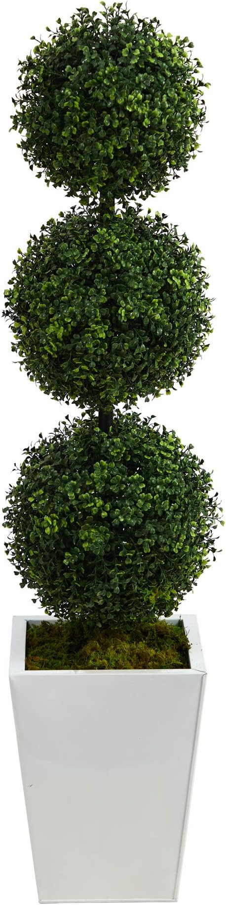 Nearly Natural 46in. Boxwood Triple Ball Topiary Artificial Tree in White Metal Planter (Indoor/O... | Amazon (US)
