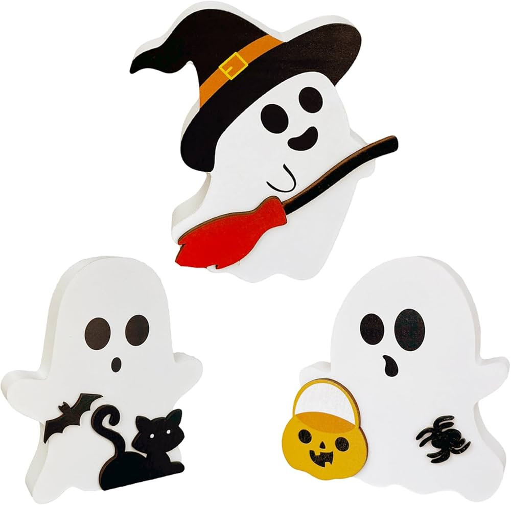 3 Pcs Cute Ghost Halloween Decorations for Indoors, Spooky Decorations, Wooden Tiered Tray Decor ... | Amazon (US)