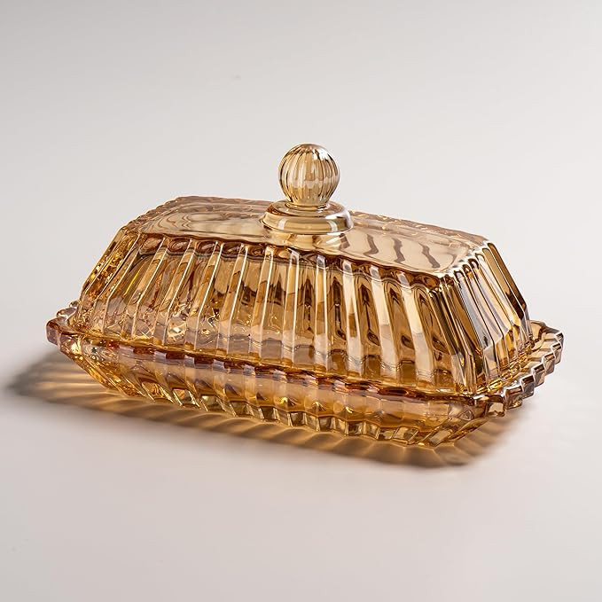 Champagne Color Glass Butter Dish with Lid, Covered Butter Stick Holder Tray, Crystal Glass Butte... | Amazon (US)