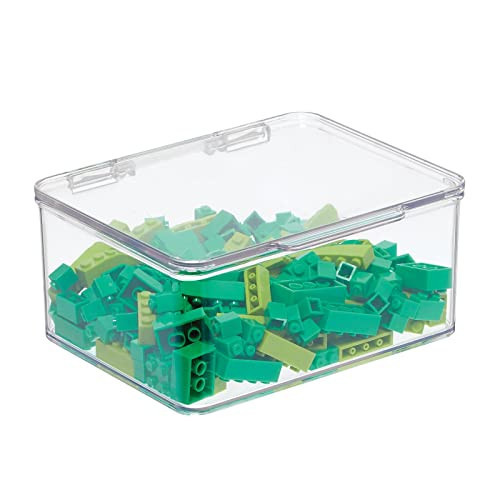 mDesign Plastic Playroom/Gaming Storage Organizer Box Containers, Hinged Lid for Shelves or Cubby, Holds Small Toys, Building Blocks, Puzzles, Markers, Lumiere Collection, Clear | Amazon (US)