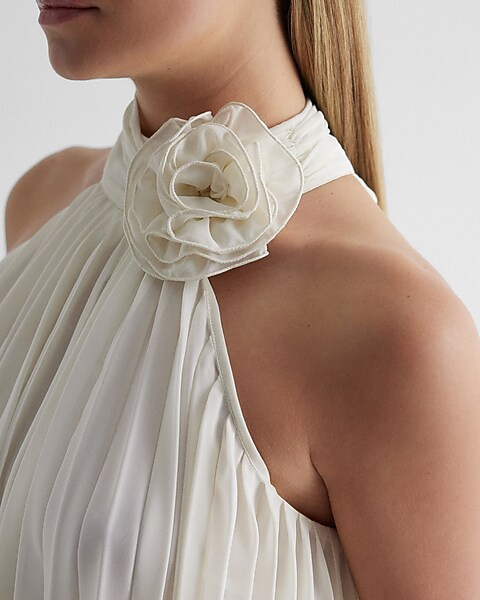 Rosette Halter Neck Pleated Top | Express