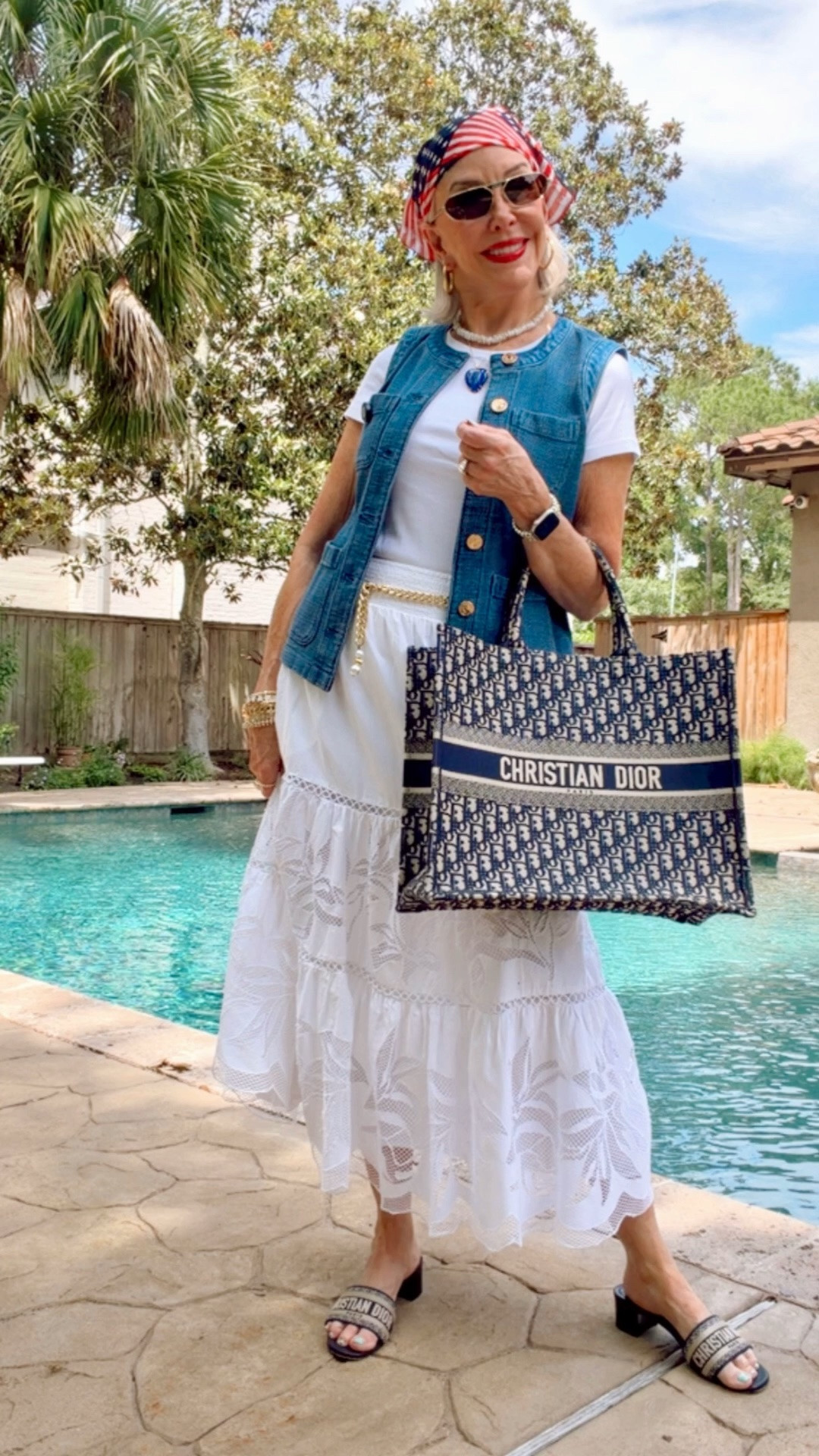 Summer must haves- denim vest, white tiered midi skirt, great white t- shirt 
Cute sandals and sunnies
Summer uniform

#LTKOver40 #LTKgrwm #LTKSaleAlert