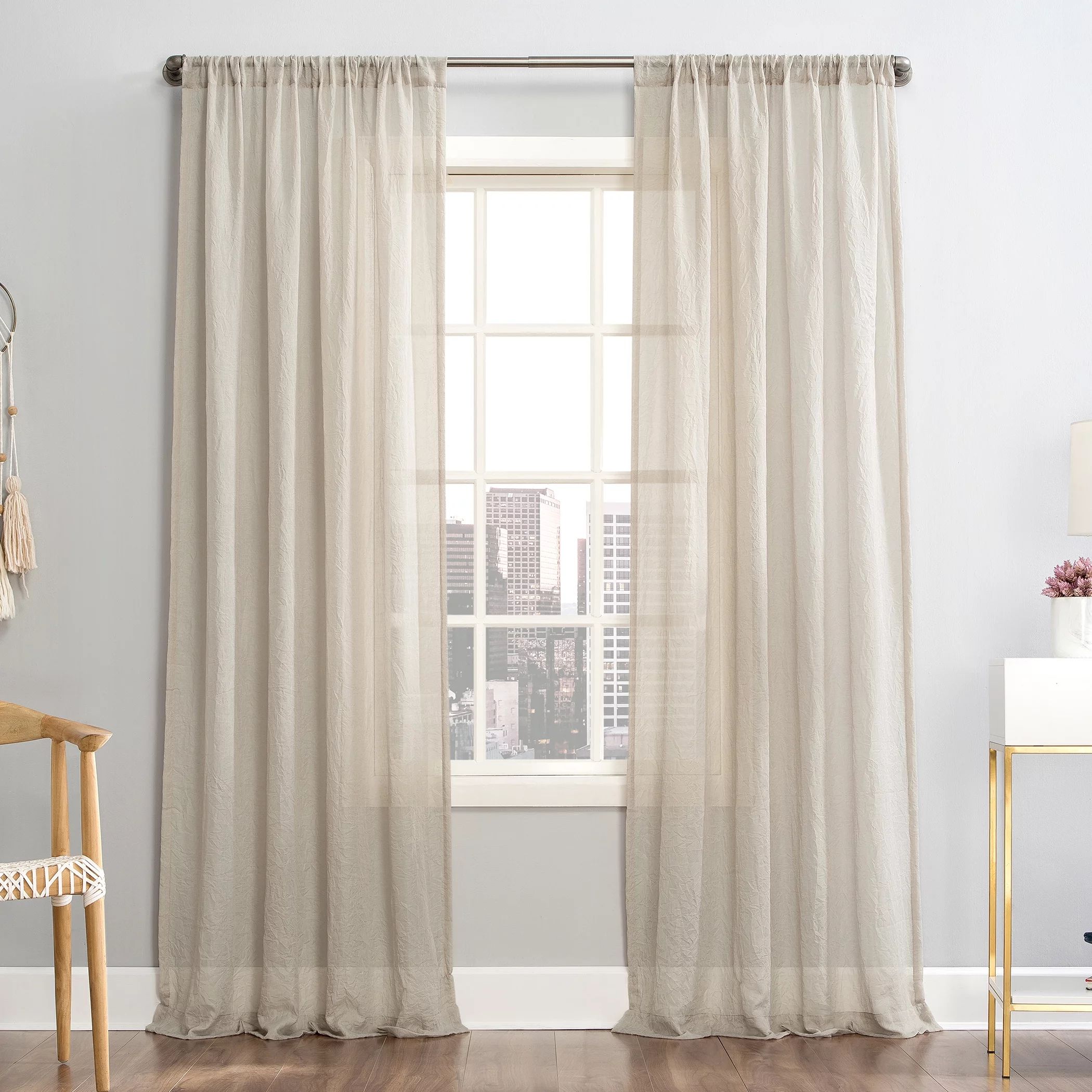 Mainstays Linen Textured Semi-Sheer Rod Pocket Curtain Panel, Stone, 50x96 - Walmart.com | Walmart (US)