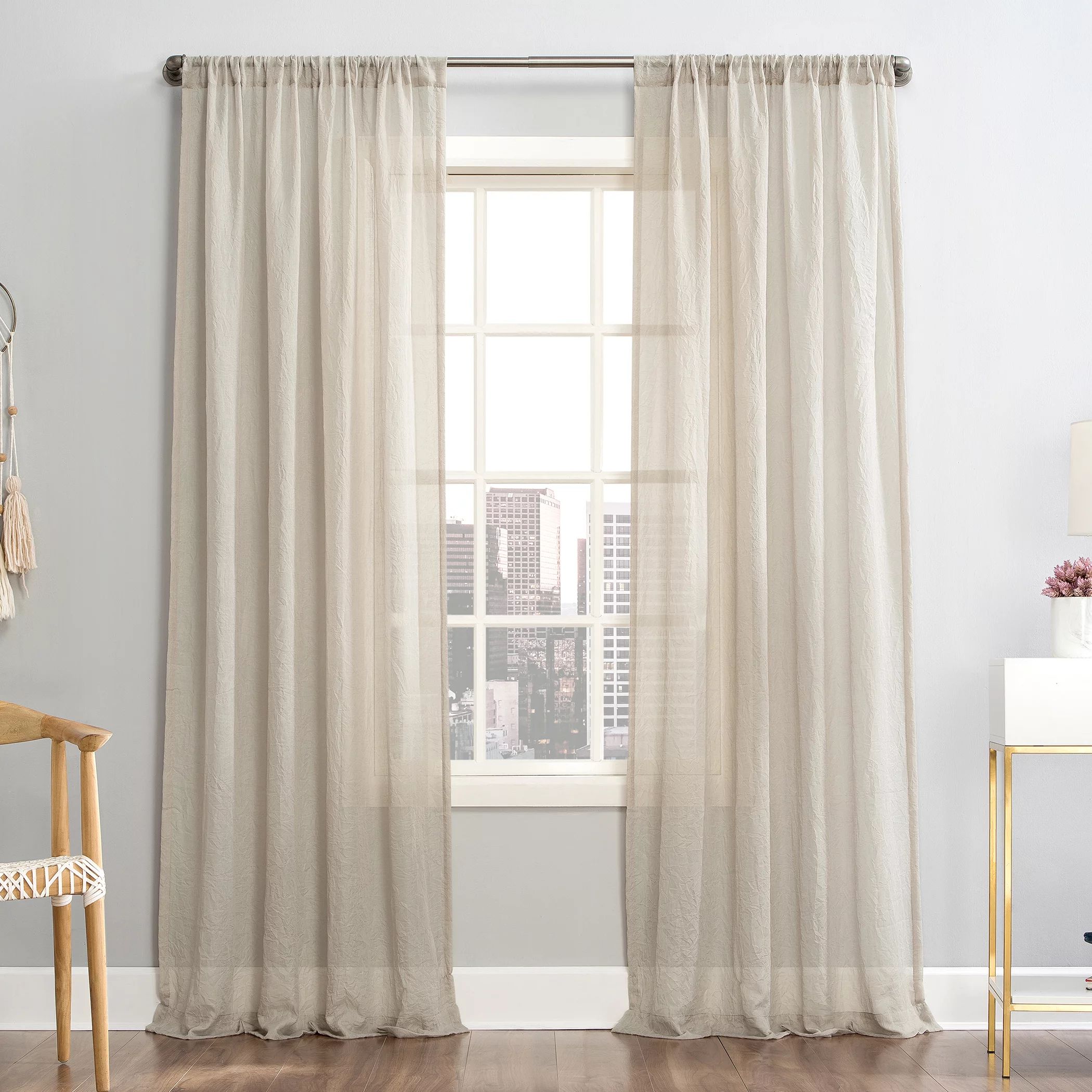 Mainstays Linen Textured Semi-Sheer Rod Pocket Curtain Panel, Stone, 50x96 - Walmart.com | Walmart (US)