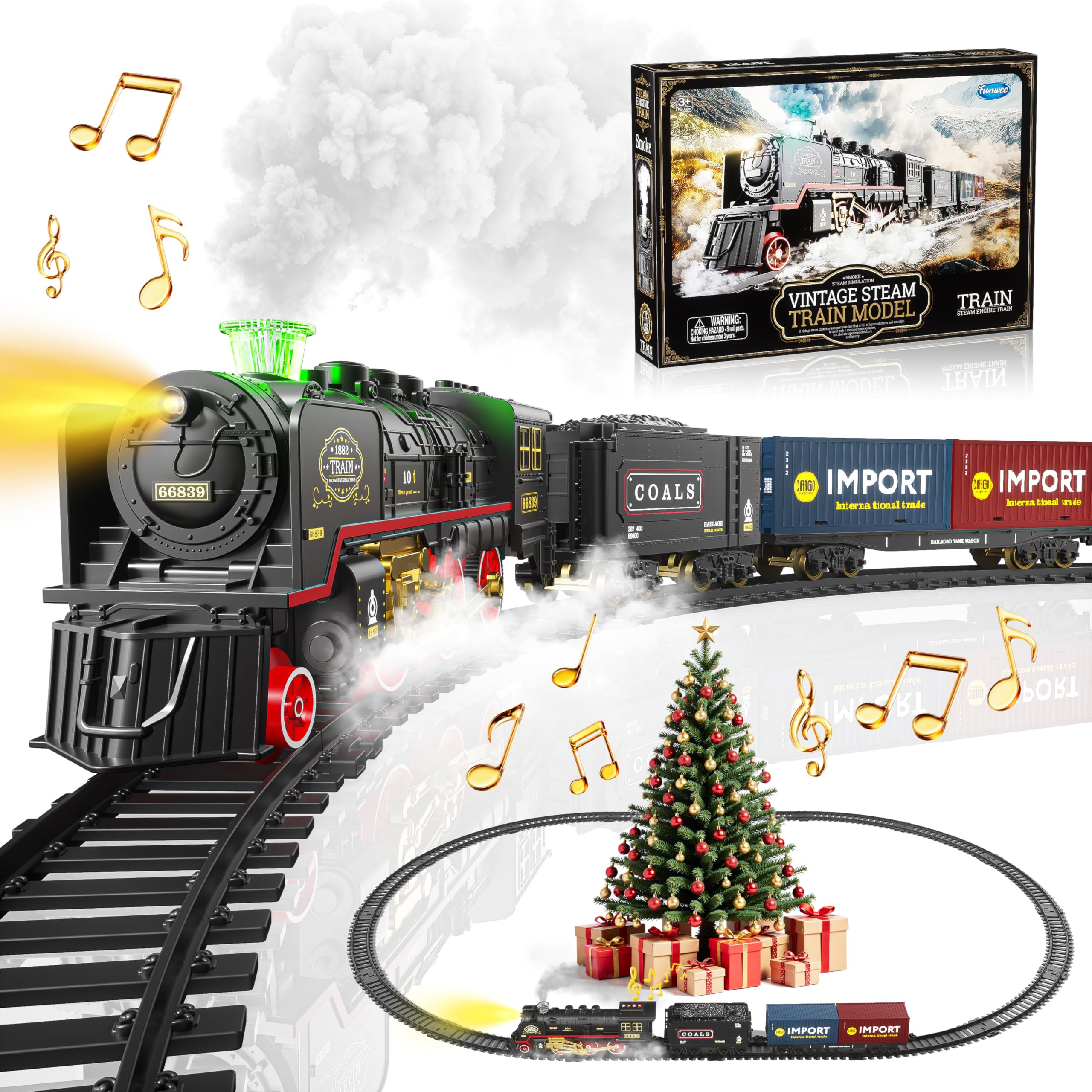 Funwee Train Set for Under Christmas Tree,Electric Train Toy with Smokes,Lights and Sound, Locomo... | Amazon (US)